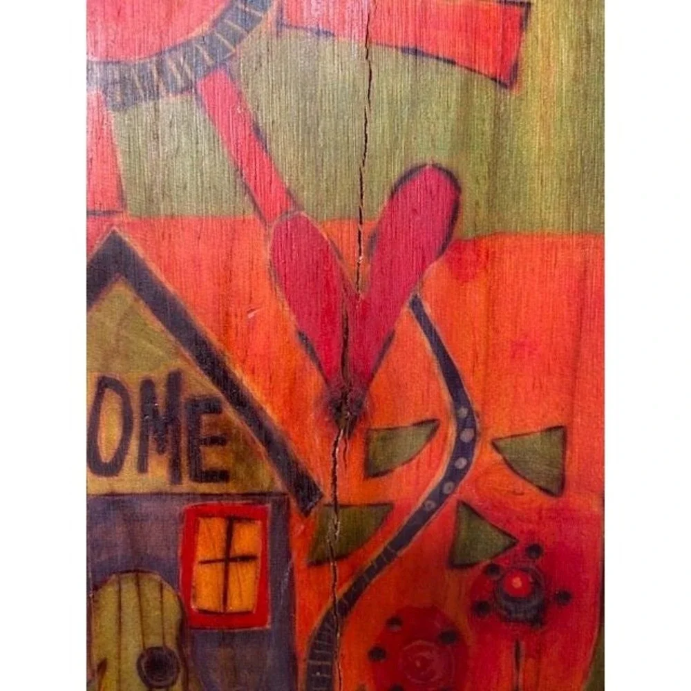 S Burgess Hand Painted Wood Wall Plaque Home Where the Adventure Begins Folk Art